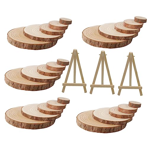 VILLCASE 1 Set Christmas Decoration Wood Chips School Projects Supplies Mini Wood Display Easel Craft Wood Circles Mini Easel Ornament Weddings Table VILLCASE