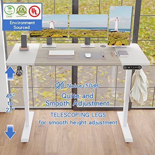 BUNOEM Height Adjustable Electric Standing Desk, 63x30 Height Stand Up Computer Desk,Sit and Stand Home Office Desk with Splice Board (White+Oak Top, BUNOEM
