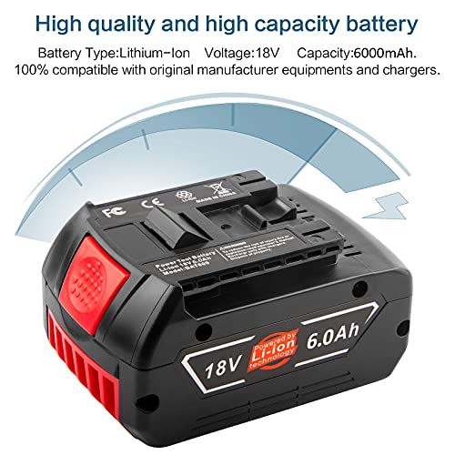 Labtec 2 Packs BAT609 18V 6000mAh Lithium Battery Replacement for Bosch 18V Battery BAT609 BAT610G BAT618G BAT619 BAT621 BAT620 Cordless Power Tool Labtec