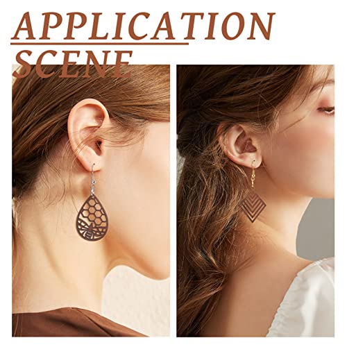 FASHEWELRY 24Pcs Natural Filigree Wood Earring Charms Blank Flat Round Teardrop Oval Walnut Wooden Pendants with 120pcs Earring Hooks Jump Rings for FASHEWELRY