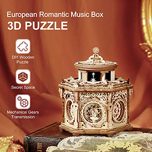 RoWood 3D Wooden Puzzles for Adults, Music Box Brain Teaser Mechanical Model Kits, Gift for Teens Girls Women on Birthday/Valentine's Day/Christmas- RoWood