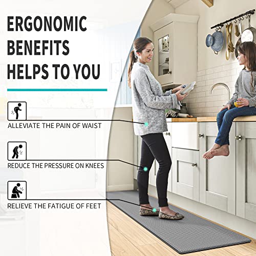 DEXI Kitchen Rug Anti Fatigue,Non Skid Cushioned Comfort Standing Kitchen Mat Waterproof and Oil Proof Floor Runner Mat, Easy to Clean, 17"x95", Grey DEXI