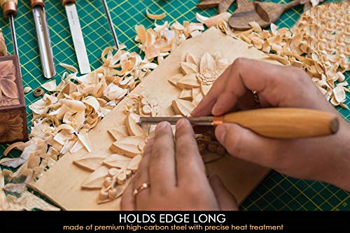 BeaverCraft, Wood Carving Chisel Set SC01 - Gouge Wood Carving Tools Kit in Rolling Pouch with Leather Strop Polishing Compound Kit - Radial Gouges BeaverCraft