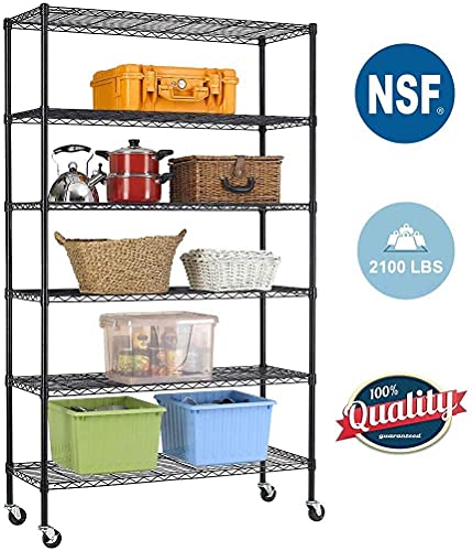 FDW 48"L×18"W×82"H Wire Shelving Unit Storage Cart Metal Shelf Rolling Utility Cart 2100Lbs Capacity with 6 Tier Casters Adjustable Layer Rack Strong FDW