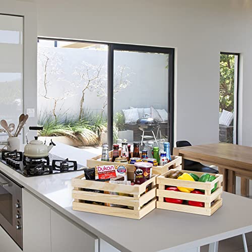 Youeon Set of 3 Rustic Wooden Nesting Crates with Handles, Decorative Wood Crates, Crate Box Wooden Storage Box for Kitchen, Office, Bedroom, Closet, Youeon