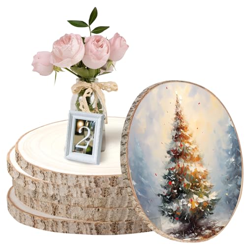 Wood Slices 6Pcs 10"-12.5 Inch Wood Slices for Centerpieces/Table Large Wood Rounds for Centerpieces/Crafts/Ornaments/DIY Projects ZKHOB