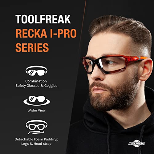 ToolFreak Recka Safety Glasses - Clear Lens - Versatile Hybrid Goggles and Glasses - ANSI Z87.1 Impact Rated, U6 Protection, Removable Legs, ToolFreak