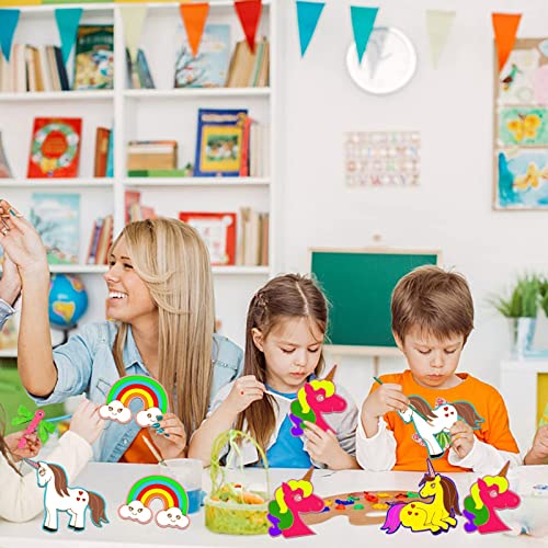 LiQunSweet 40 Pcs 4 Styles Rainbow Unicorn Unfinished Wood Slice Cutouts Blank Wooden Ornaments for Crafts LiQunSweet