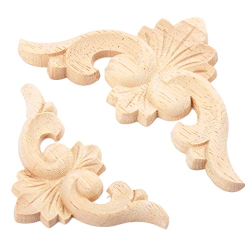 4-Pack Wood Carved Appliques Onlay Decal for Furniture, 6x6cm/2.36"x2.36", Corner Decal for Desk Cabinet Mirror Dresser Drawer Home Decoration MUXSAM