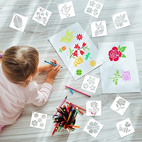 80 Pcs Stencils for Painting on Wood, Reusable Flower Stencils Butterfly Stencils Bird Plastic Stencils Bee Wall Stencil DIY Craft Template Paint DZXCYZ