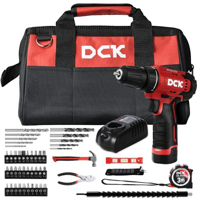 DCK Brushless Drill Set, 310 in.lbs,12V Max Cordless Drill with 2.0Ah Battery, 3/8’’ Keyless Chuck, 2 Variable Speeds, 20+1 Torque Power Tool Kit for