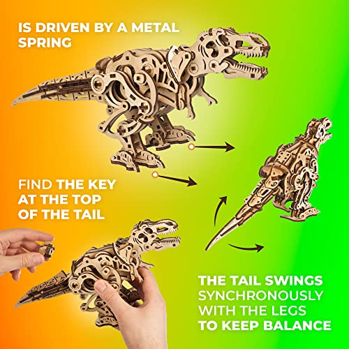 UGEARS Dinosaur 3D Model Kits - Jurassic Walking Tyrannosaurus Rex 3D Wooden Puzzles for Adults and All Family- Dinosaur Model Kit Wooden Puzzles - UGEARS