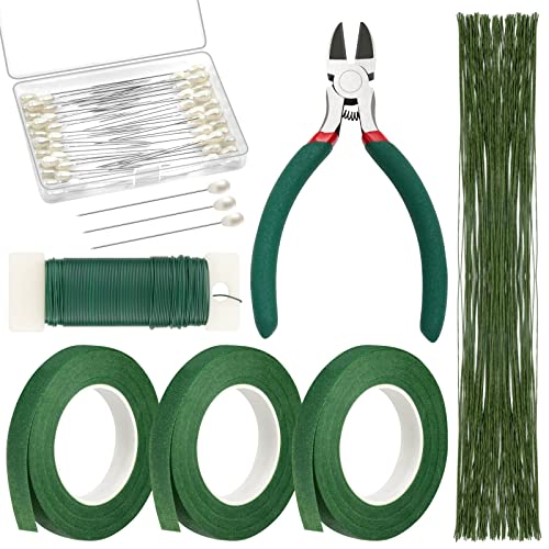 PAXCOO Floral Arrangement Kit with Green Tape and Wire, Boutonniere Flower pin, Wire Cutter for Wreath Making Supplies PAXCOO