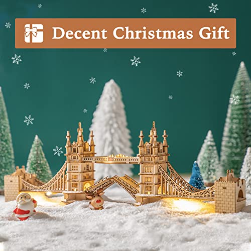 ROBOTIME 3D Puzzle Wooden Craft Kits with LED Light DIY Tower Bridge Construction Model Kit to Build for Teens Brain Teaser Puzzle Home Decor ROBOTIME
