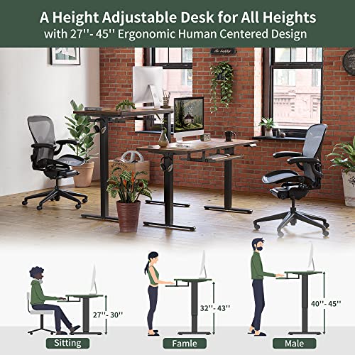 FEZIBO Standing Desk with Keyboard Tray, 55 × 24 Inches Electric Height Adjustable Desk, Sit Stand Up Desk, Computer Office Desk, Rustic Brown FEZIBO