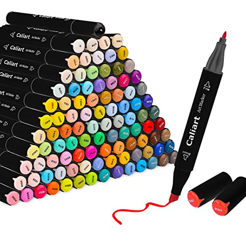 Caliart Alcohol Markers, 100 Colors Dual Tip Art Markers Sketch Markers Pens Permanent Alcohol Based Markers with Case for Adult Kids Halloween Caliart