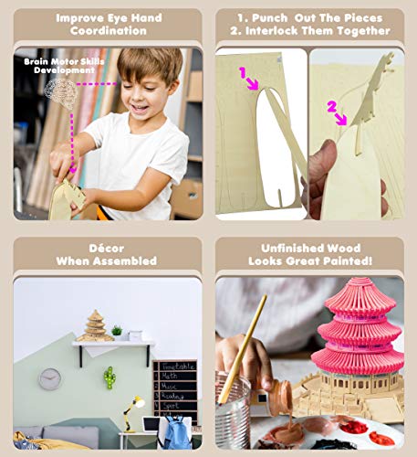 Puzzled 3D Puzzle Temple of Heaven Wood Craft Construction Model Kit, Educational DIY Wooden Toy Assemble Model Unfinished Crafting Hobby Puzzle to Puzzled