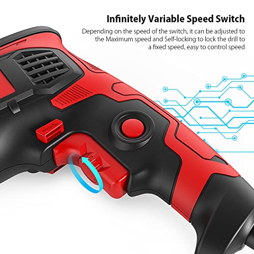 Hammer Drill 850W Impact Drill 1/2-Inch 7 Amp Corded Drill with Variable Speed 0-3000RPM, Hammer and Drill 2 Functions in 1 for Steel, Concrete, Vistreck