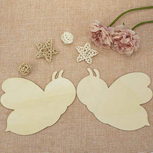 JANOU 6pcs Bee Shaped Wood DIY Craft Cutouts Honeybee Unfinished Wooden Blank Wood Embellishments Ornaments for Baby Shower Birthday Christmas Party JANOU