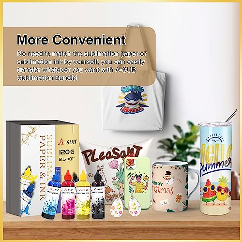 A-SUB Sublimation Starter Kit with Sublimation Paper and Sublimation Ink, 120g Sublimation Paper 8.5X11 Inch and 480ML CMYK Sublimation Ink Bundle A-SUB