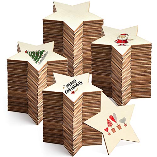 80 Pieces 4 Inch Unfinished Wooden Star Blank Natural Wood Slices Wooden Cutout Tiles for DIY Crafts Home Decoration Painting Staining (Star) Coopay