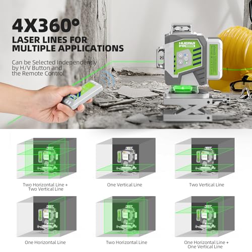 Huepar Pro Laser Level, 16 Lines Self-Leveling 4x360 Green Beam Cross Line Laser Tool, High Accuracy Professional 4D Tiling Floor Laser Level with Huepar Pro
