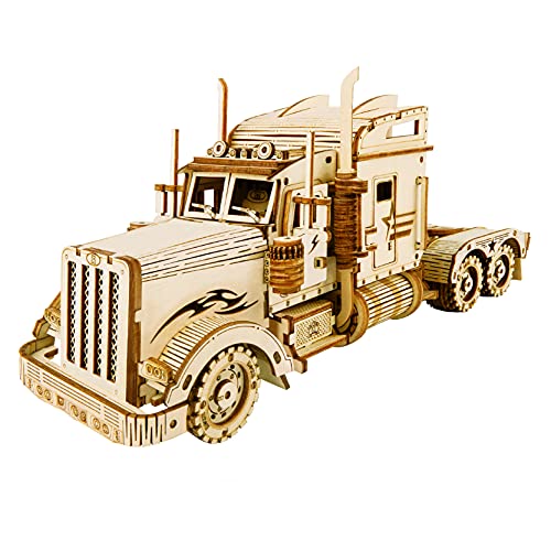 RoWood Model Car Kit to Build,3D Wooden Puzzle, Scale Mechanical Vehicle Model Building Kits, Best Toys Gift for Adults & Teens - Heavy Truck RoWood