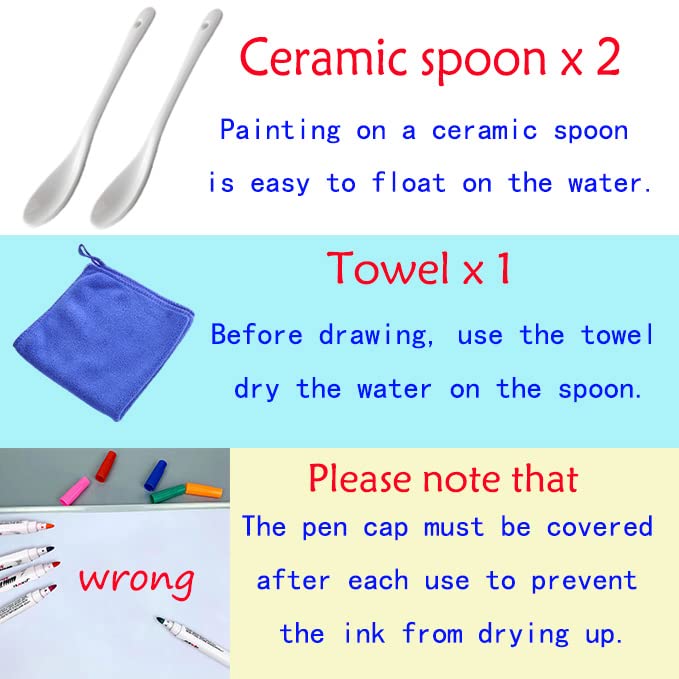 IRWPITW Magical Water Painting Pens for Kids, 12 Colors Magic Drawing Pen Bundle, Kiddies Create Magic Pen Floating Ink Drawings Set with Spoons and IRWPITW