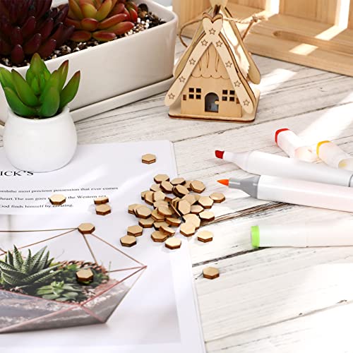 MAGICLULU 200 Pcs Unfinished Wood Hexagon Pieces Unfinished Wood Cutout Hexagon Shape Hexagon Blank Unfinished Wood Slices for Craft DIY Projects MAGICLULU