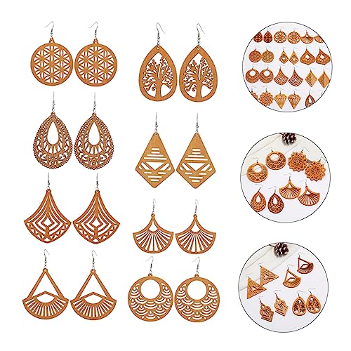 NOLITOY 8 Pairs Wooden Geometric Earrings Boho Earrings Dangle Earrings African Drop Earrings Bohemian Earrings Hollow Wooden Earrings Bohemian Drop NOLITOY