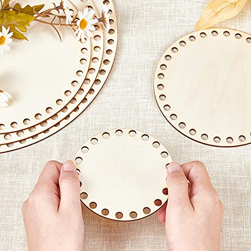 PH PandaHall 5 Sizes Natural Wooden Basket Bottom, Round Circle Blank Crochet Basket Wood Base Laser Cut for DIY Basket Weaving Crochet Supplies, PH PandaHall