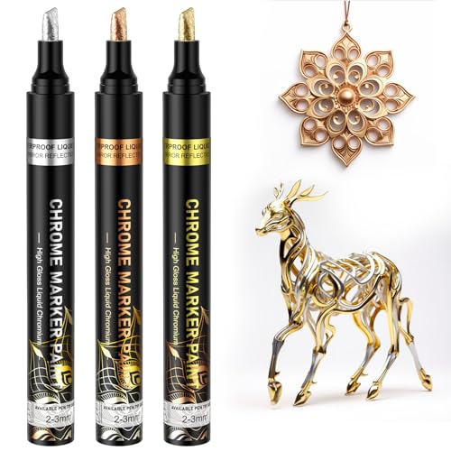  SigWong Metallic Chrome Markers, 4Pcs Gold Permanent