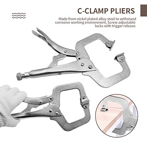 Anxingo 6 Pack Heavy Duty C-Clamp Locking Pliers Set 6” C-Clamps with Swivel Pads for Craftsmen Home Workshop Anxingo