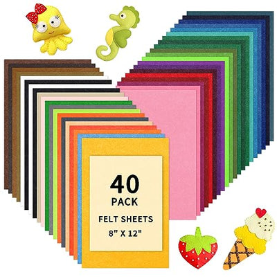 HTVRONT Felt Sheets for Crafts - 40pcs Felt Fabric Sheets - 8x12 A4 Stiff Felt Sheets, Assorted Colors Craft Felt 1mm Stiff Felt for Crafts, Sewing,