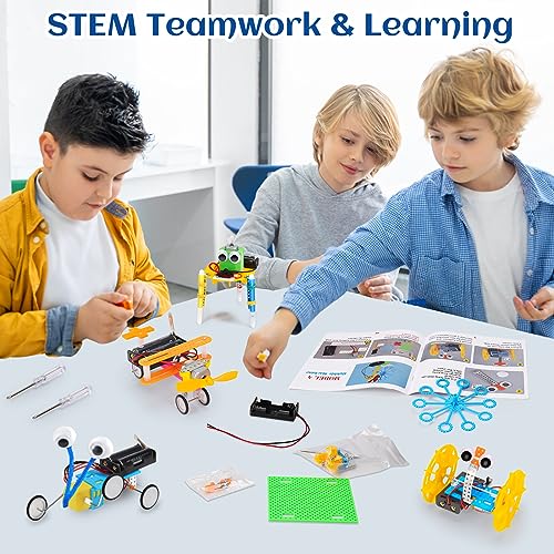 STEM Science Robotics Kit 6 Set Electronic Science Experiments Projects Activities for Kids DIY Engineering Building Kit Age 6-8 8-12 Motor Robot Toy Tsomtto