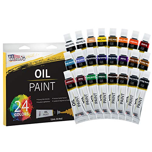 U.S. Art Supply 70-Piece Artist Oil Painting Set with Aluminum Field Easel, Wood Table Easel, 24 Oil Paint Colors, 37 Brushes, 2 Stretched Canvases, US Art Supply