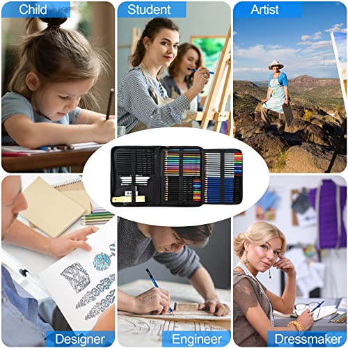 H & B 72-Piece Professional Art Pencil Supply Set, Sketchbook Sketch Kit, Watercolor, Graphite, Metal, Charcoal Pencil Artist Beginner Adult Teen H & B