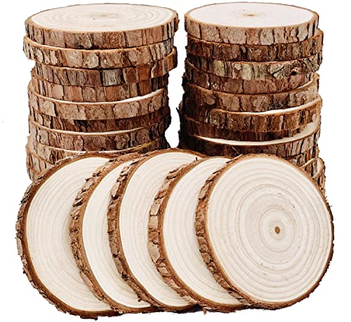 Unfinished Natural Wood Slices 30 Pcs 3.5-4 inch Craft Wood kit Circles Crafts Christmas Ornaments DIY Crafts with Bark for Crafts Rustic Wedding William Craft