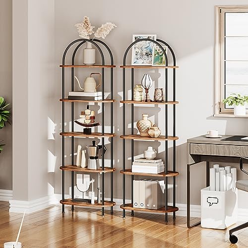 HOOBRO 5-Tier Industrial Arched Bookshelf with Rustic Brown Finish HOOBRO