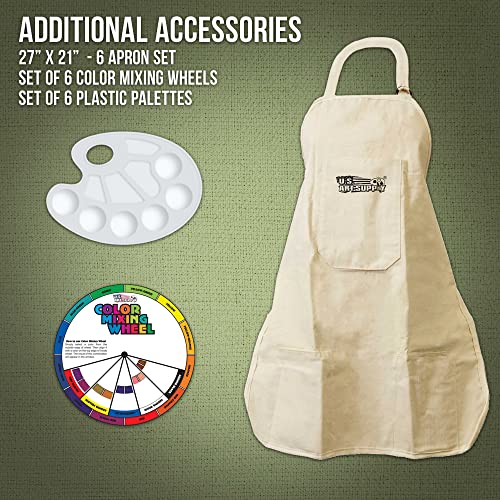 U.S. Art Supply Sip and Paint Art Party Painting Kit - 6 Easels, 12 Paint Tube Set, 12 Canvas Panels, 6 Brush Sets & 6 Aprons U.S. Art Supply