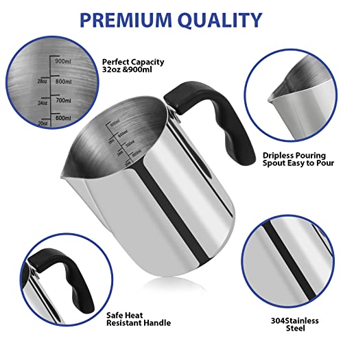 SAEUYVB Candle Making Pouring Pot, 32oz Wax Melting Pot,304 Stainless Steel Candle Making Pitcher with Heat-Resistant Handle and Dripless Pouring SAEUYVB