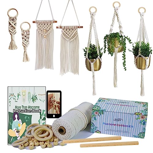Ewparts Easy Macrame Kits for Adults Beginners Supplier Wood Beads,Rings,Wooden Dowel for Macrame Plant Hangers,Macrame Wall Hanging with Instruction Ewparts