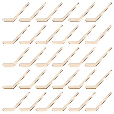 OLYCRAFT 30pcs Unfinished Wood Hockey Stick Blank Wood Slices Hockey Shape Wooden Pieces Unfinished Blank Slices Natural Wood Cutouts for DIY Project