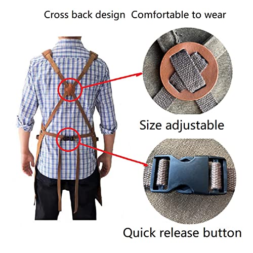 EinNana Woodworking Aprons.16 oz Durable Waxed Canvas Work Apron with Pockets. Canvas Tool Apron Adjustable Strap(Size:S-XXL).for Men/Women Suitable EinNana