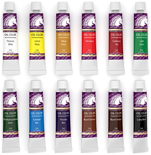 MyArtscape Oil Paint Set - 21ml x 12 Tubes - Artist Quality - Lightfast - Heavy Body - Highly Pigmented Oil-based Colors - Excellent Coverage - MyArtscape