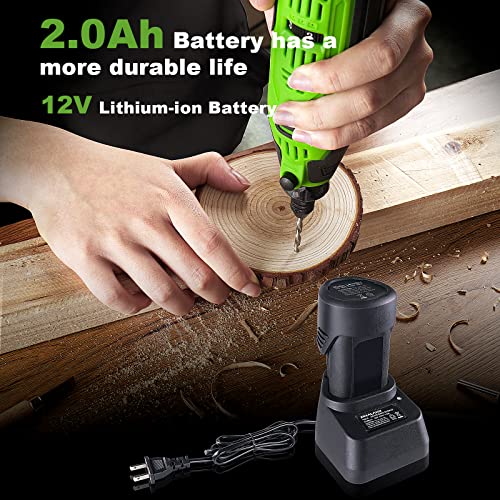 PHALANX 12V Cordless Rotary Tool Kit with Keyless Chuck, 6-Speeds 5000-32000RPM, 119 Accessories with Flex Shaft, Idea for Cutting, Grinding, Wood PHALANX