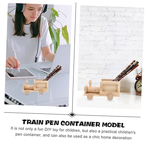 Gogogmee 2Pcs DIY Train Pen Holder Unfinished Blank Pen Cup Kids Painting Wood kit Small Unfinished Wood Basket Cute Pen Pot Statues Unfinished Wood Gogogmee