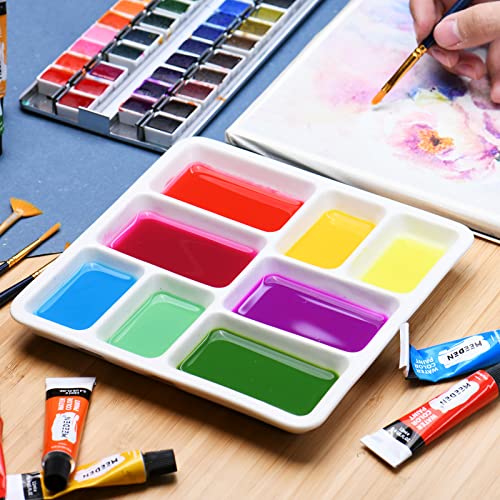 MEEDEN 8-Well Ceramic Artist Paint Palette, Square Porcelain Watercolor Palette, White Ceramic Mixing Tray for Gouache Painting, Oil Painting, MEEDEN