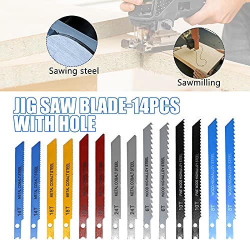 Saihisday 14PCS U-Shank Jigsaw Blades Jig Assortment for Wood Metal Cutting Saihisday