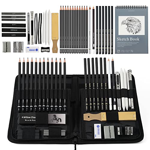 Brusarth 42 Pack Drawing Set Sketching Kit, Pro Art Sketch Supplies with Sketchbook, Include Graphite Pencil, Charcoal Pencil, Sharpener, Eraser Art Brusarth